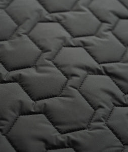 Close-up detail of hexagon quilted black fabric on the Inlet Puffer Jacket – water-resistant men’s insulated jacket from The Simple Man.