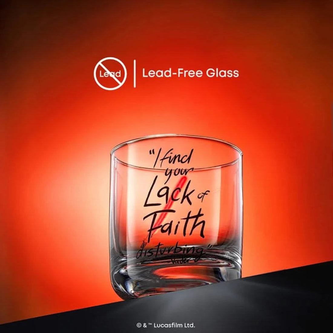 JoyJolt Star Wars Darth Vader Lack of Faith quote glass on red background – lead-free 10oz tumbler lightsaber collection