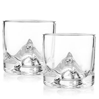 Clear K2 Crystal Mountain Whiskey Glass Set of 2 showing detailed raised mountain base design on white background.