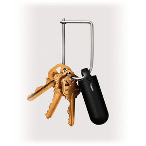 Black Key Capsule hanging from a keyring with brass keys - The Simple Man
