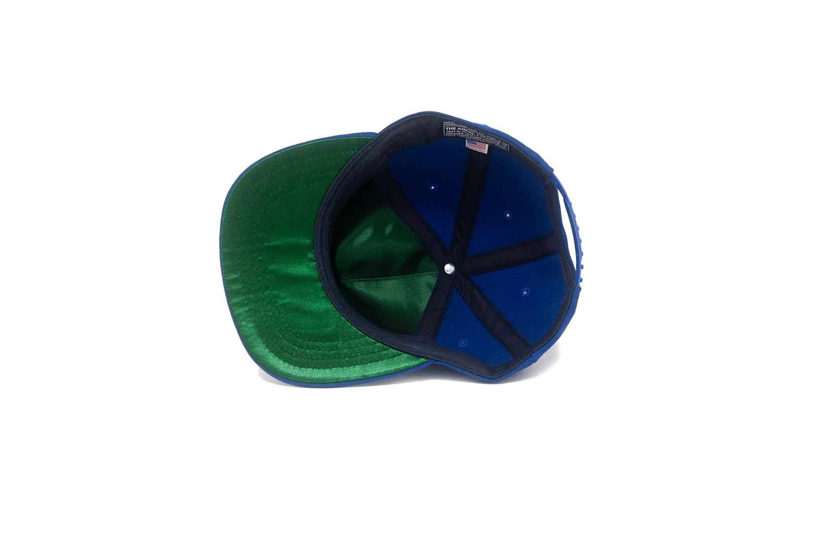 Interior of LA City Series III snapback showing green satin underbrim and sweatband
