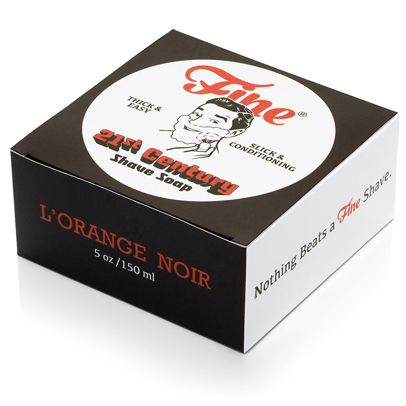 Fine Accoutrements L'Orange Noir Shaving Soap in the packaging