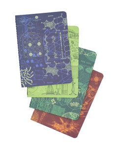 Lab Science Pocket Notebook 4-Pack displayed in layered view with vibrant science-themed covers – The Simple Man Store
