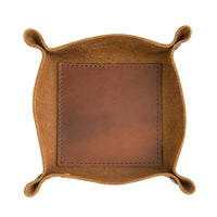 6 by 6 inch leather valet tray for keys in saddle brown