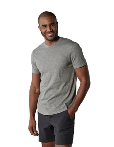 Model Wearing The Normal Brand Legacy Jersey Short sleeve t-shirt in greystone color, front view view