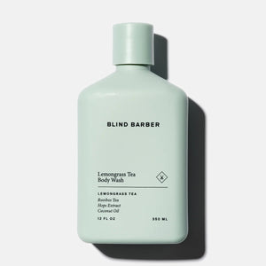 Blind Barber Lemongrass Tea Body Wash mint green bottle, product shot, The Simple Man