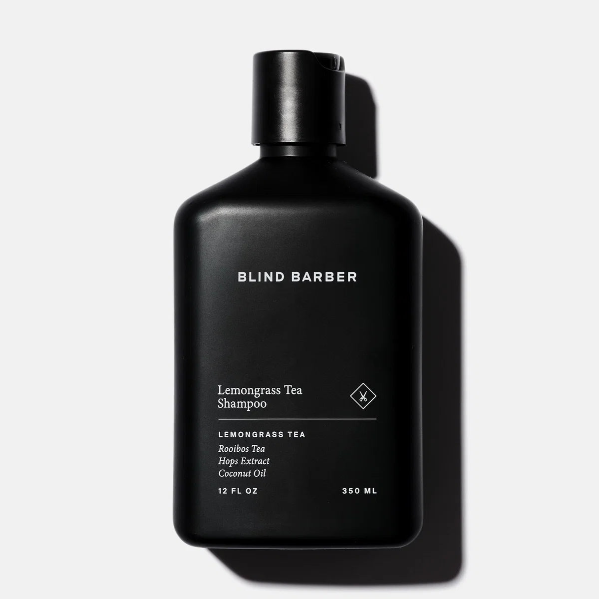 Blind Barber Lemongrass Tea Shampoo black bottle, product shot, The Simple Man