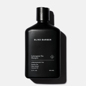 Blind Barber Lemongrass Tea Shampoo black bottle, product shot, The Simple Man