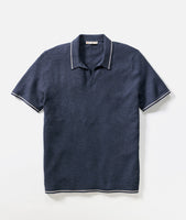 Liam Sweater Polo Dark Indigo flat lay – men's knit sweater polo shirt – The Simple Man