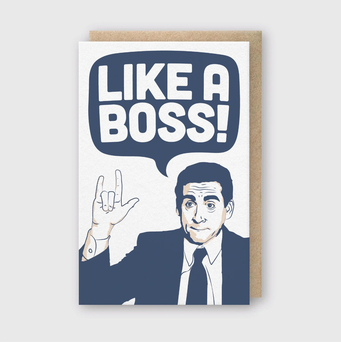 Like a Boss letterpress greeting card with pop-art office character illustration – funny promotion and graduation card – The Simple Man 