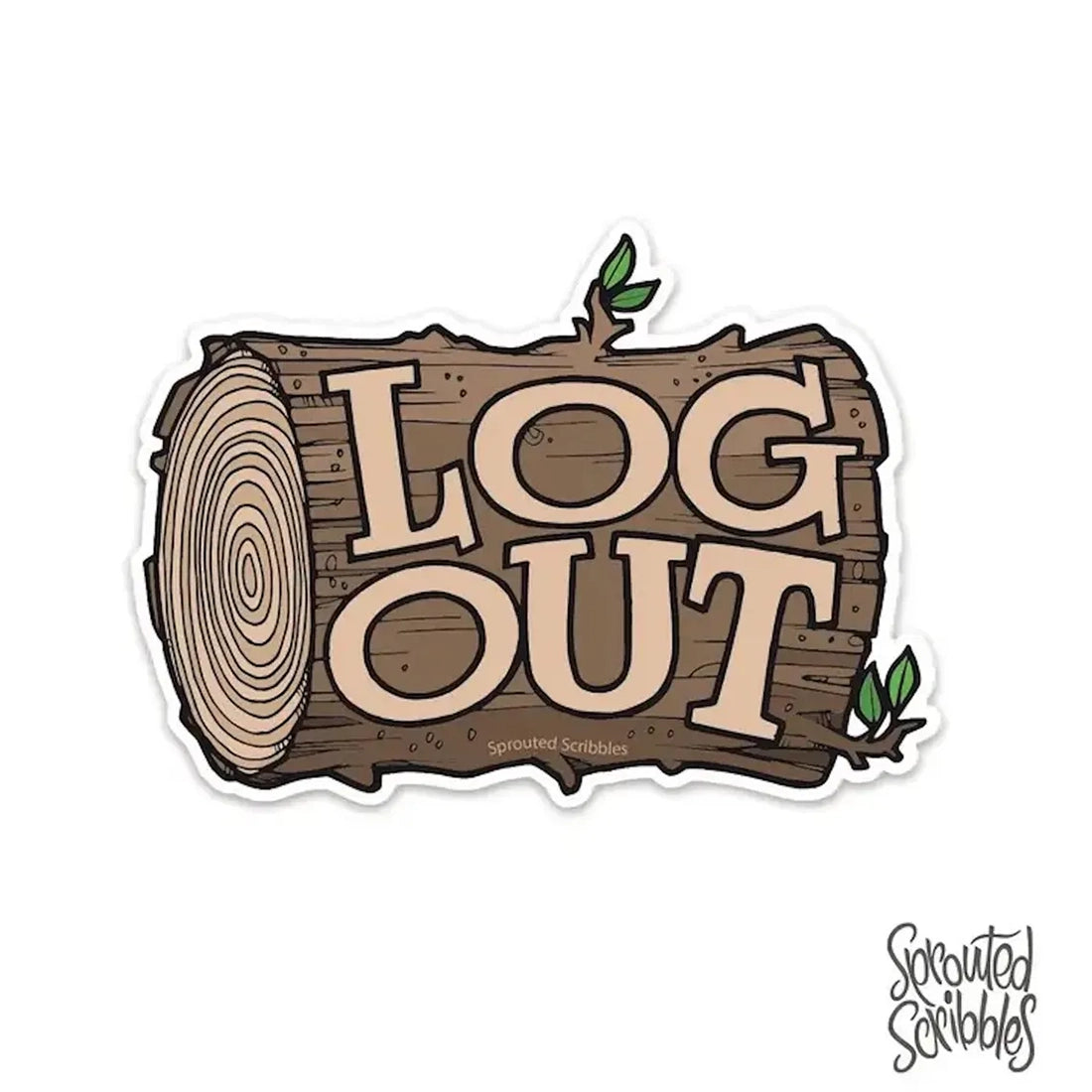 Log Out vinyl sticker hand drawn log illustration matte finish
