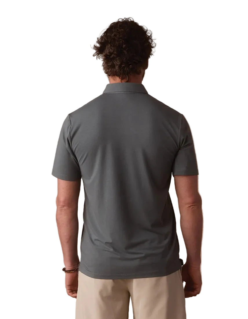 The Normal Brand LuxeJersey Polo Mediterranean Green – back view showing clean finish and straight hem on men's lyocell blend polo shirt
