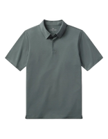 The Normal Brand LuxeJersey Polo Mediterranean Green flat lay – men's 77% polyester 19% lyocell stretch performance polo with side slits