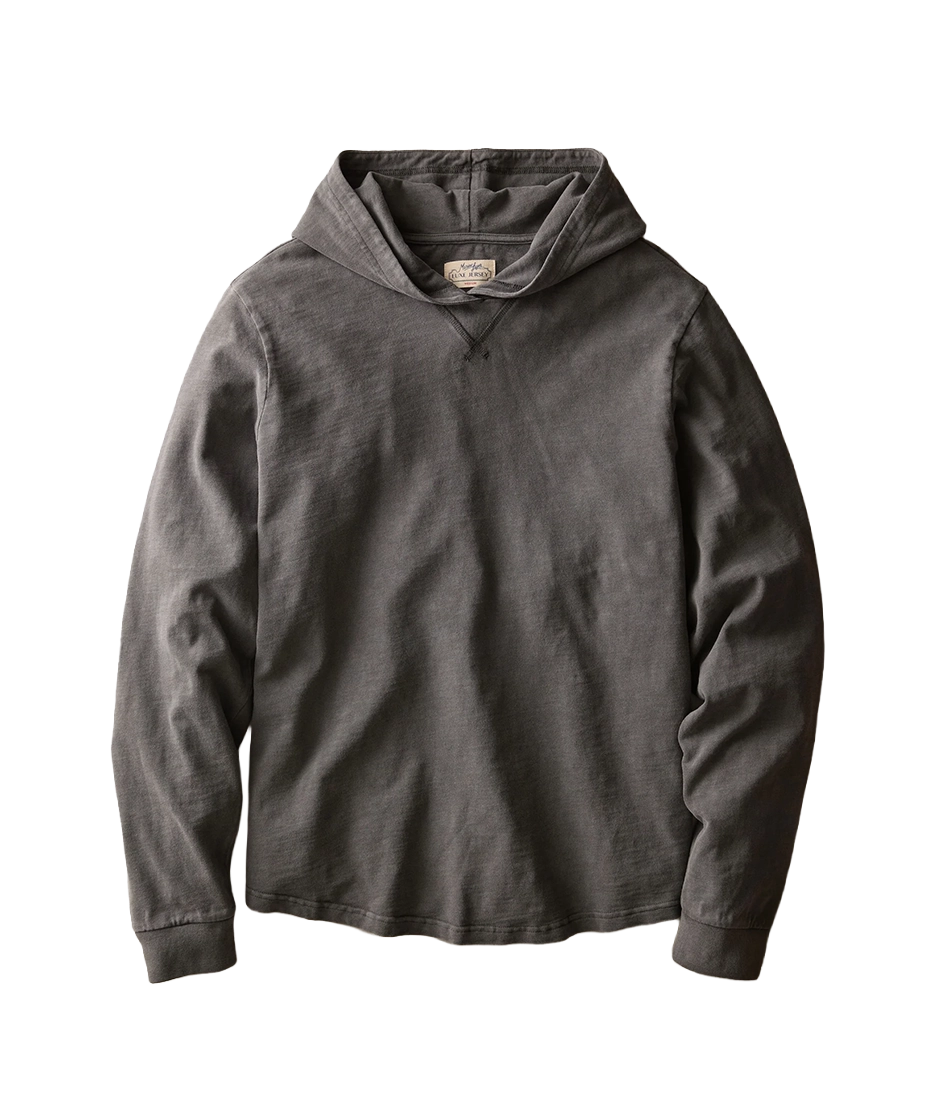 Luxe Slub Hoodie in Asphalt flat lay front view showing pullover hood and long sleeves - The Simple Man