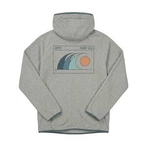 Mahi UV Tech Hoodie Grey back flat lay – Jetty Surf Co wave graphic sun protection hoodie – The Simple Man