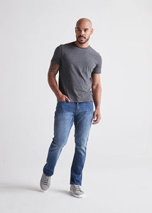 Model Wearing Duer Performance Denim Relaxed in Galactic Color, Front View