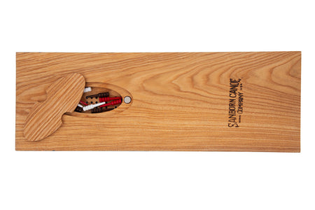 Hardwood Minnesota Flag Cribbage Board showing open magnetic peg storage compartment with included pegs