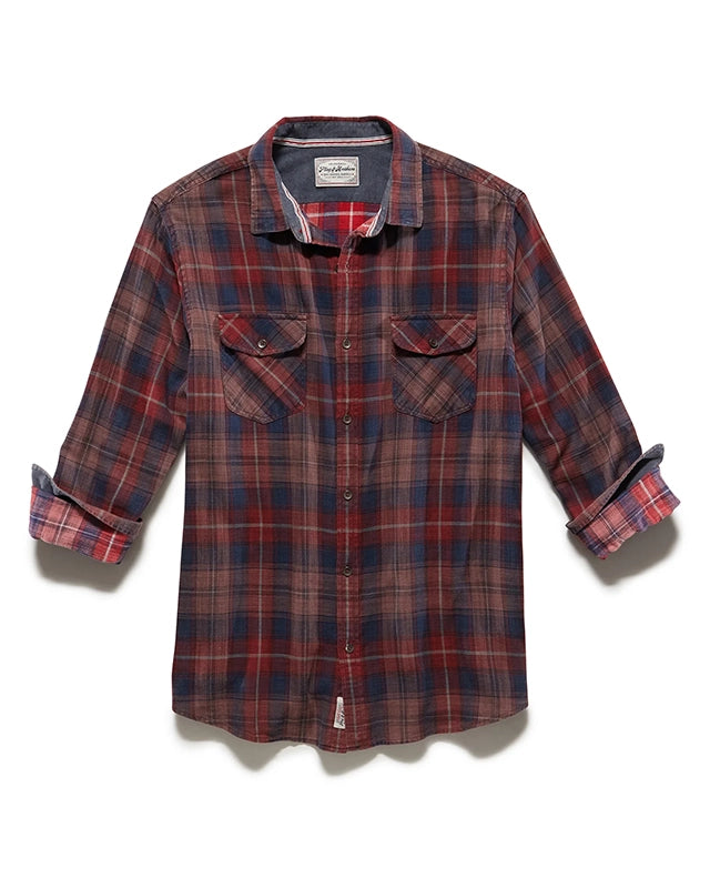 Morrisville Flannel shirt in Wine/navy, flat lay view