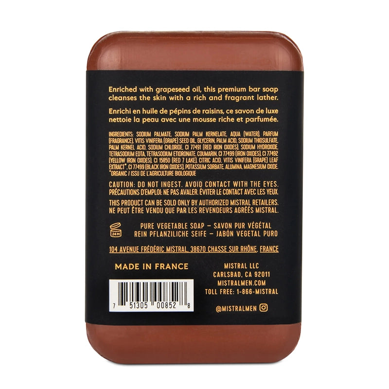 Mistral Mahogany Rum Bar Soap in Packaging Back View