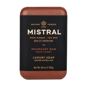 Mistral Mahogany Rum Bar Soap in Packaging Front View