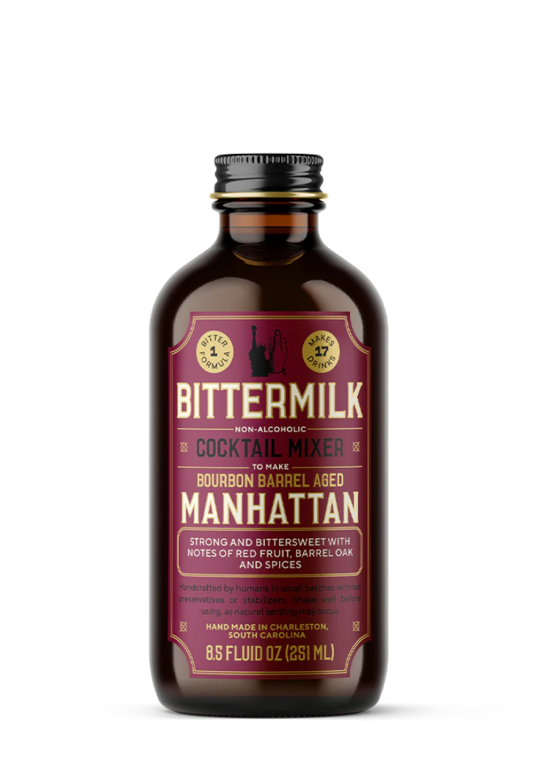 Bittermilk  Manhattan cocktail mixer bottle on a white background