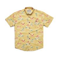 Howler Brothers Mansfield shirt in Flamingo Flamboyance pattern, flat lay view
