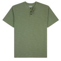 Mariana green men’s slub Henley shirt front view heavyweight 100% cotton relaxed fit from The Simple Man 