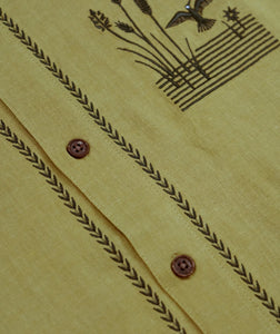 Marshall linen shirt embroidery detail – wheat arrow placket pattern and coconut buttons – The Simple Man