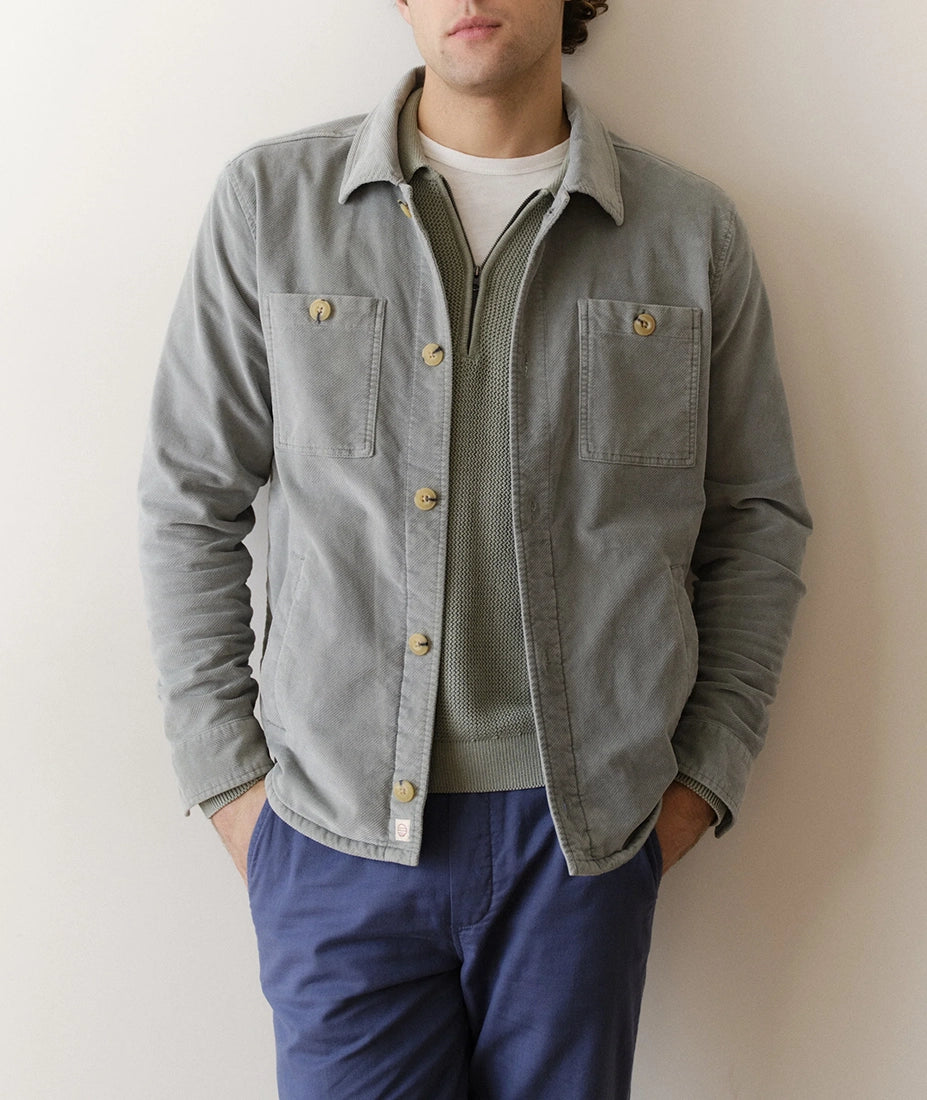 Men’s slate moleskin overshirt with button front and chest pockets