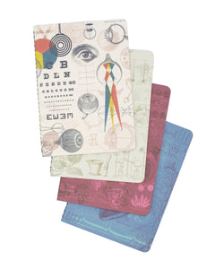 Set of four Medicine Pocket Notebooks fanned out showing unique scientific cover designs
