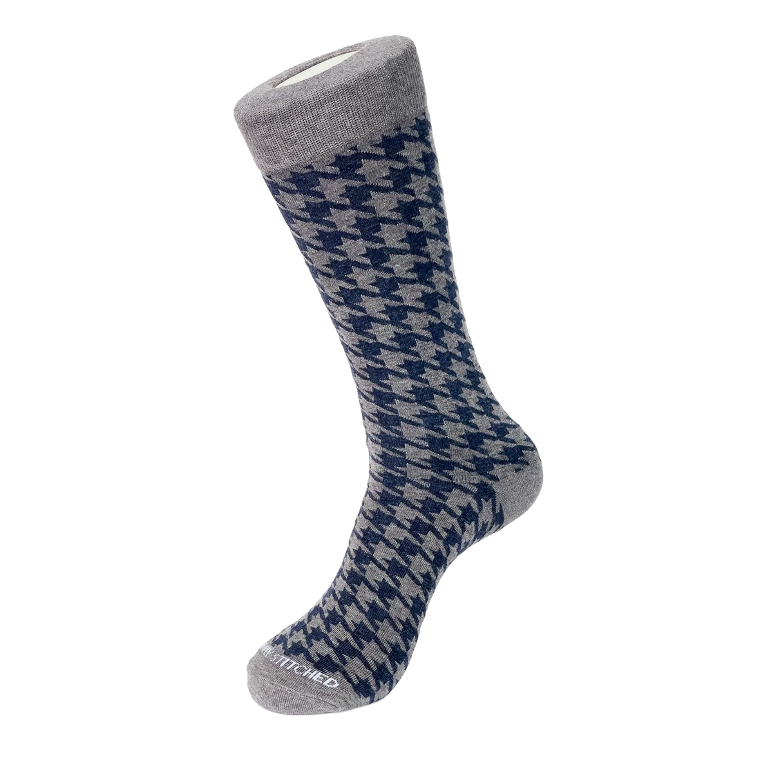 Unsimply Stitched Medium Houndstooth Sock in Heather Grey Navy, flat lay view of pattern