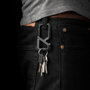 The James Brand Mehlville EDC carabiner in matte black machined aluminum