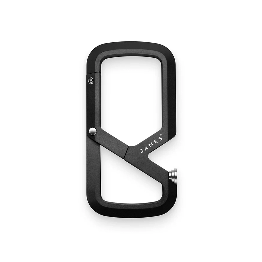 The James Brand Mehlville black carabiner showing integrated bottle opener
