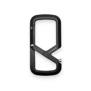 The James Brand Mehlville black carabiner showing integrated bottle opener