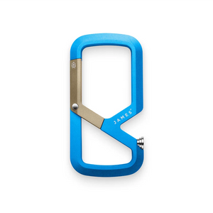 The James Brand Mehlville EDC carabiner in racer blue and olive stone