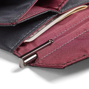 Allett micro pen in gunmetal grey shown inside a pen slot of a wallet