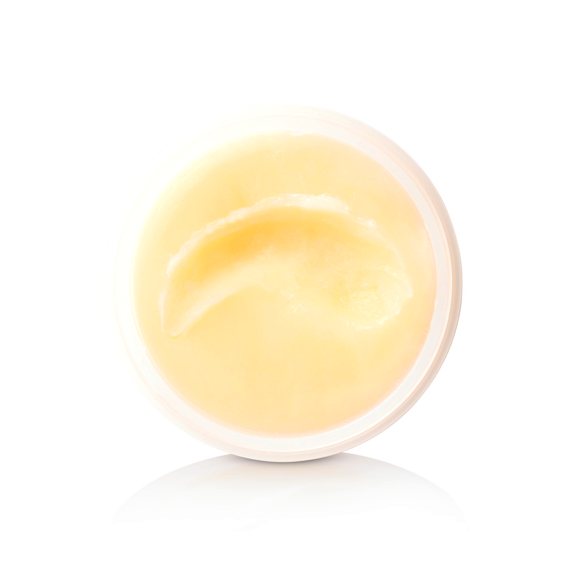 Open jar of Modify Pomade showing smooth peach-colored pomade, top-down view