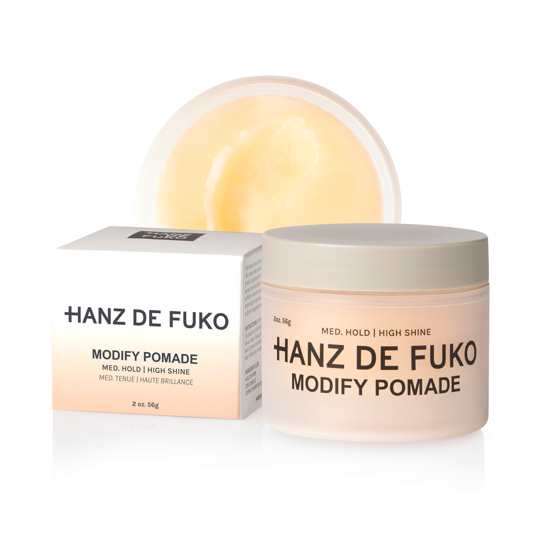 Modify Pomade jar and box, medium hold water-soluble hair pomade, front view