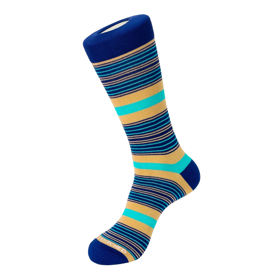 Unsimply Stitched Motel Stripe Sock in Aqua Khaki, flat lay view of striped pattern