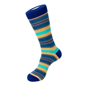 Unsimply Stitched Motel Stripe Sock in Aqua Khaki, flat lay view of striped pattern