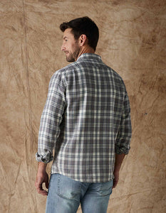 Model Wearing The Normal Brand Mountain Overshirt in Blue Haze, Rear view