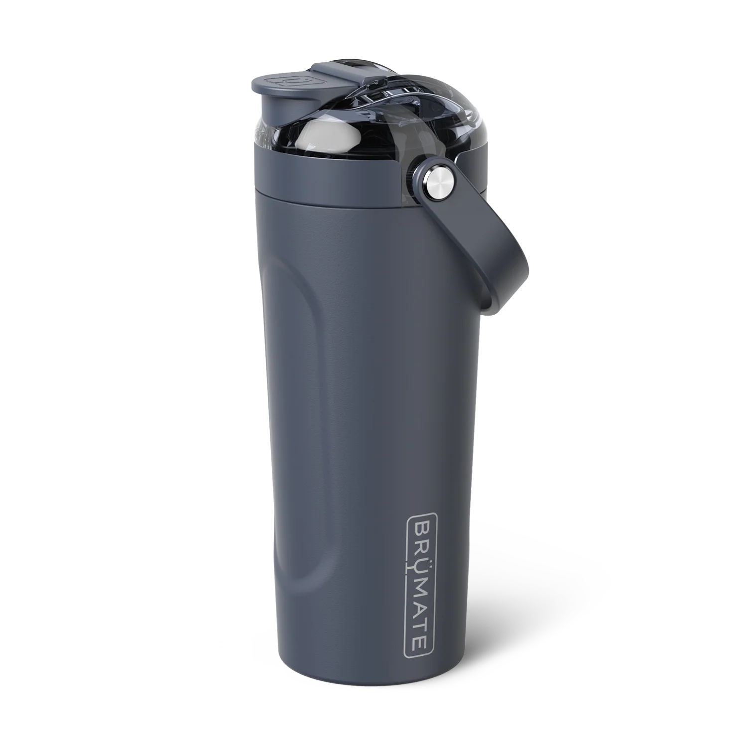 Nightfall Blue insulated drink container with handle on a white background
