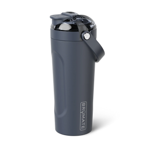 Nightfall Blue insulated drink container with handle on a white background