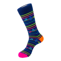 Unsimply Stitched Musical Notes Sock in Navy Multi, flat lay view of music note pattern