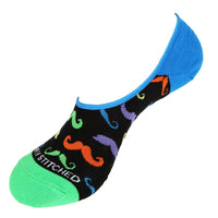 Mustache design black with multi colored no show socks
