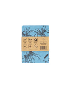 Back view of blue Cephalopod cover from Natural Science Notebook 4-pack with recycled paper and soy ink icons
