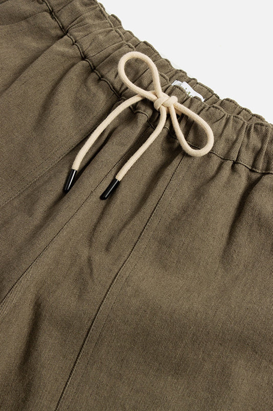 Bridge & Burn Noah Shorts in Olive color, flat lay close up fabric detail  view