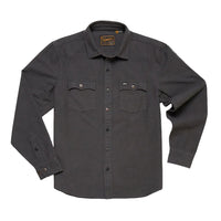 Novato Shirt in Antique Black laid flat, charcoal grey cotton western snap shirt, front view -- The Simple Man