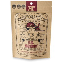 Righteous Felon OG Hickory Beef Jerky in 2oz Pouch, Front View