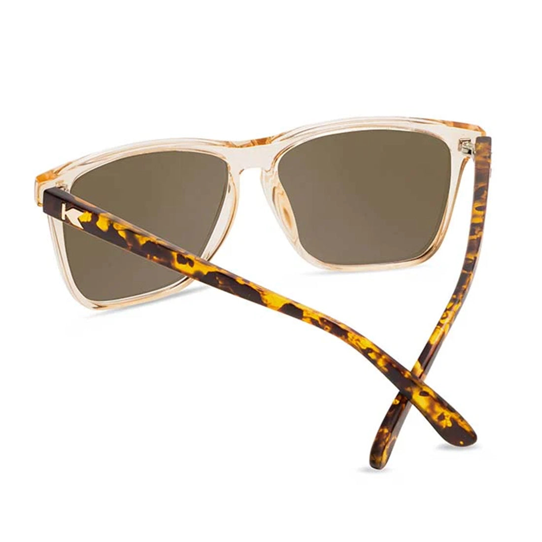 Knockaround Fast Lanes On The Rocks sunglasses rear view — matte tortoise shell arms gold hardware UV400 polarized sunglasses